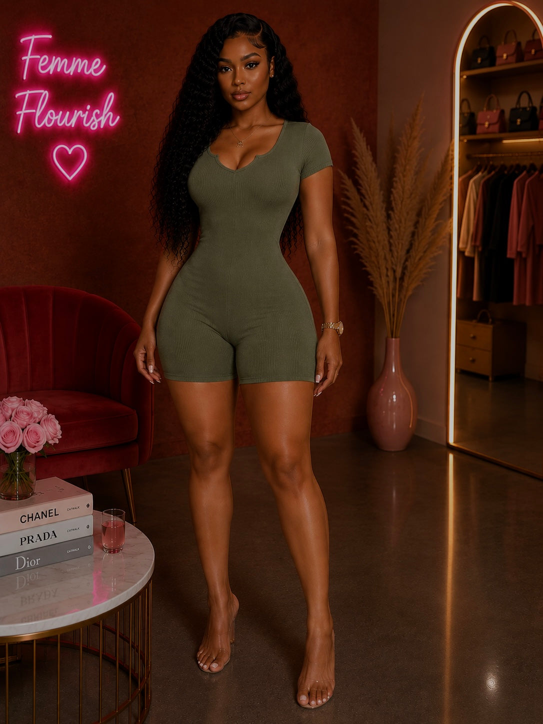 Femme Flourish Curve Sculpt Ribbed Romper (pre-order for May 30 Drop)