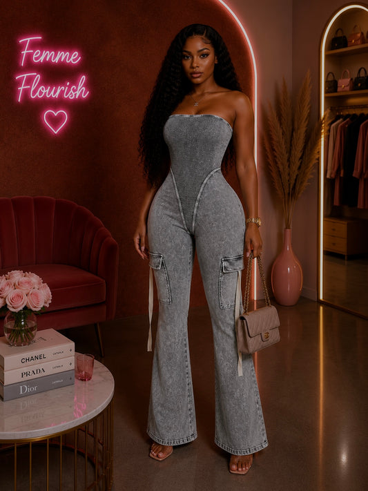 Focus on me acid wash cargo jumpsuit ( pre-order for May 30 Drop)